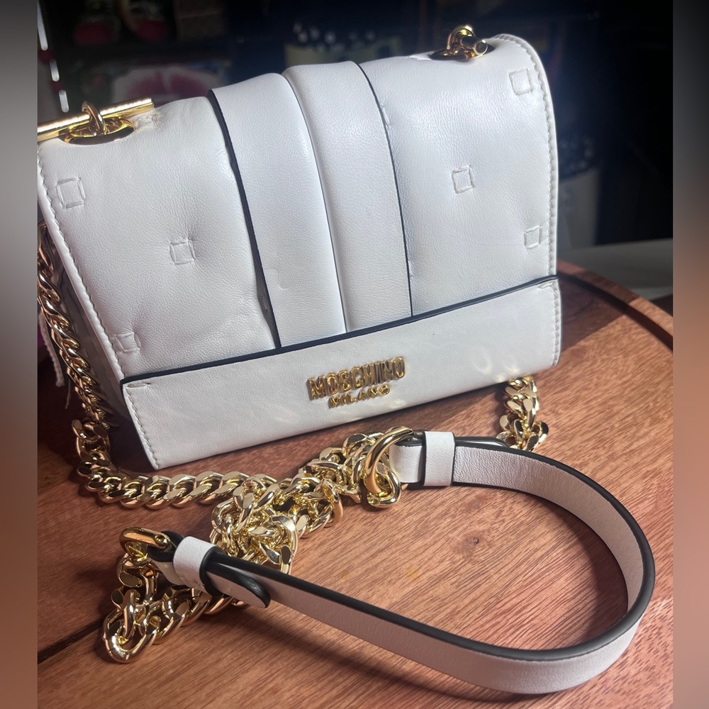 Moschino Inside Out Crossbody White Leather